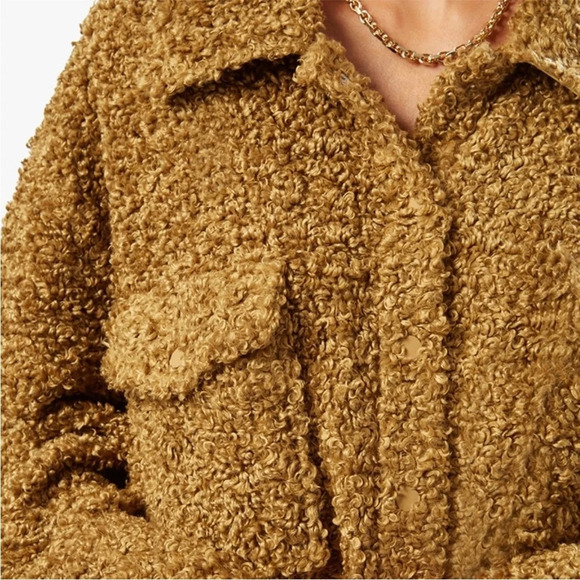 WeWoreWhat Tan Olive Oversized Faux Fur Teddy Shacket Jacket Size Medium Large - Picture 6 of 12